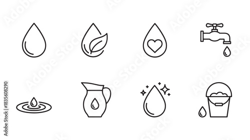 Water drop vector illustration simple raindrop liquid droplet ecology nature conservation drink mineral hydration purity outline icon