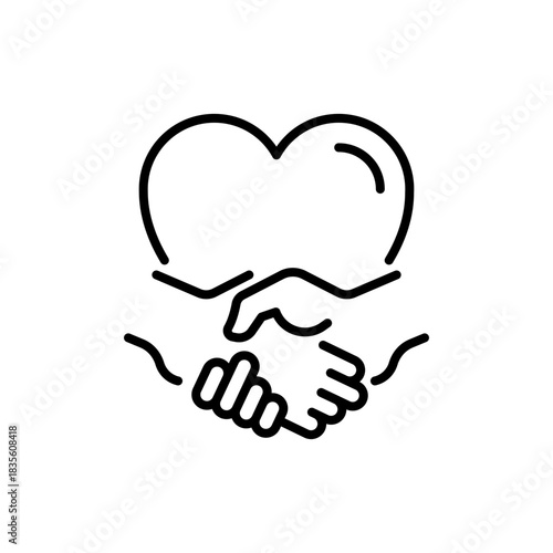 Heart and handshake vector icon. editable line icon, outline style symbols