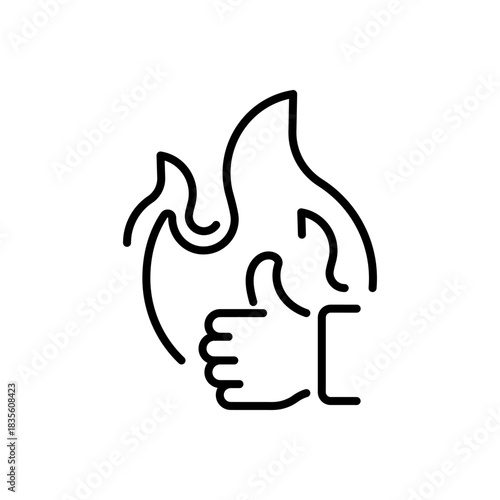 Fire vector icon. editable line icon for thumbs up, approval, safety, outline style