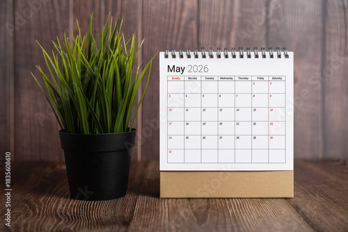 May 2026 Desk Calendar On Wood Table