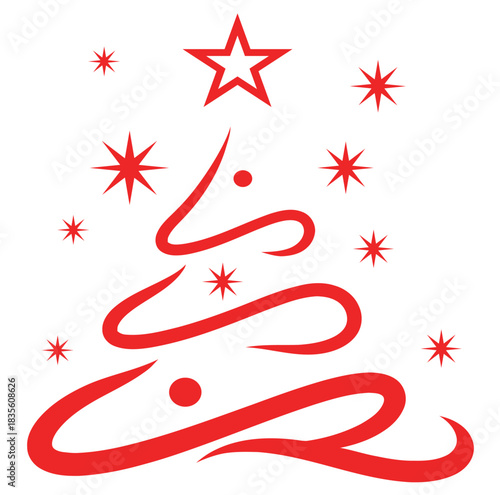 Abstract Red Christmas Tree with Star Holiday Vector Illustration