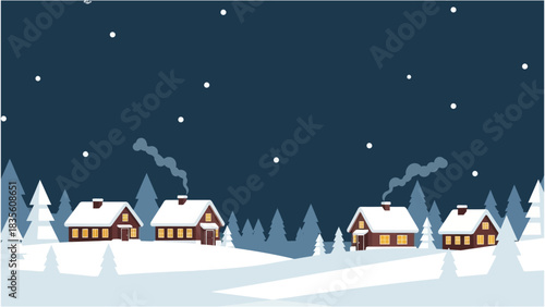 Winter Village Scene Cozy Homes Snowy Landscape and Holiday Atmosphere