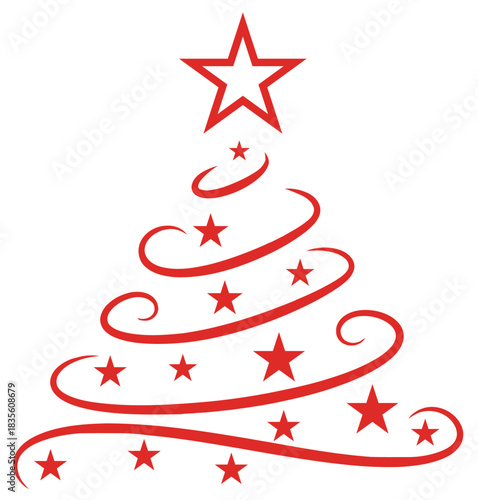Elegant Red Christmas Tree Outline with Star for Holiday Designs