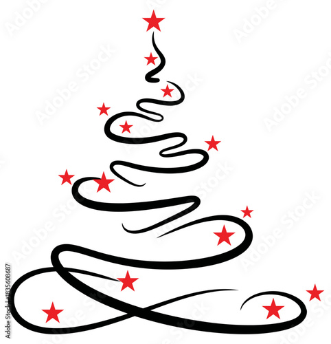 Elegant Minimalist Christmas Tree with Red Stars Illustration