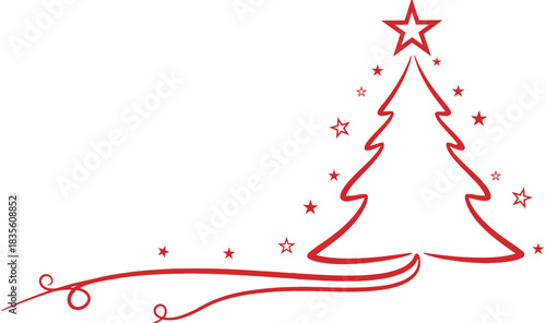 Elegant Red Christmas Tree Outline with Star for Holiday Greetings