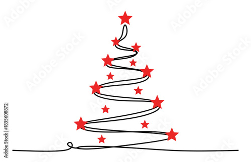 Minimalist Christmas Tree Vector with Red Stars for Holiday Greetings