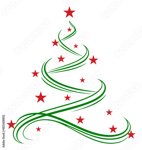 Abstract Christmas Tree with Red Stars Holiday Vector Graphic