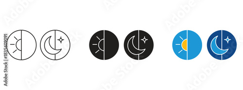 Day and night mode icon set Multiple Style Collection. Vector illustration.