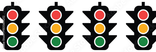 Traffic lights, red, yellow, and green signals, multiple variations, simple flat design, stoplight icons, transport icons, road safety symbols, driving icons, traffic signals, vehicle and transport 