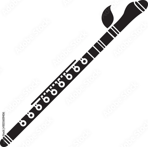 Elegant black flute instrument vector graphic for musical designs and compositions