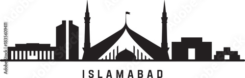 Islamabad pakistan city skyline silhouette vector illustration featuring national landmarks and famous mosque