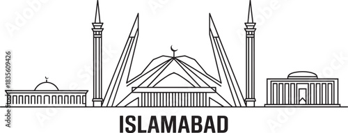 Islamabad pakistan skyline vector line illustration city landmarks landscape drawing