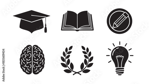 A Variety of Educational and Intellectual Icons Representing Graduation Learning Writing and Intellectual Development and Innovation and Achievement