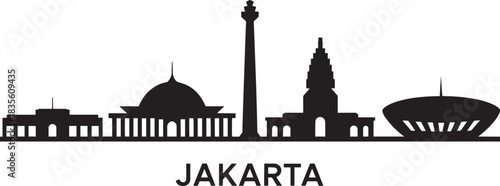 Jakarta city skyline silhouette panorama vector illustration indonesia capital cityscape landmarks