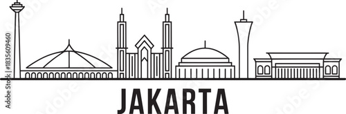 Jakarta indonesia skyline vector line illustration city landmarks landscape drawing