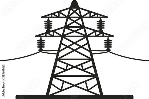 Black silhouette of power transmission tower, high voltage electricity pole, energy infrastructure, electric power lines, industrial power supply concept