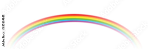 Bright vibrant full spectrum rainbow arched across clear white background colorful natural phenomenon curved shape natural light spectrum colors