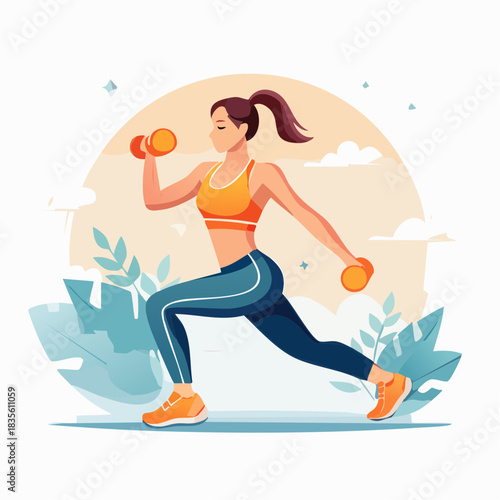 Sporty woman exercising with dumbbells outdoors