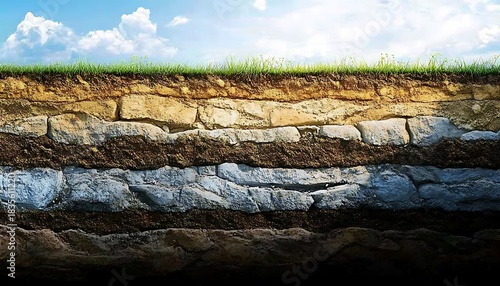 Wallpaper Mural Layered soil strata with grass on top showing earth cross section view Torontodigital.ca