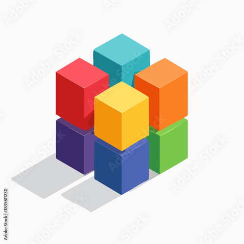 Isometric colorful cubes abstract vector illustration