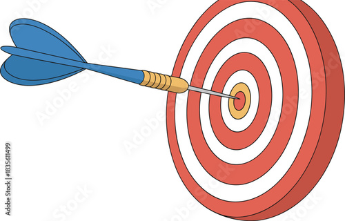 Bullseye target with dart hitting center, success concept illustration, accurate goal achievement, focus symbol, business strategy vector, precision success icon