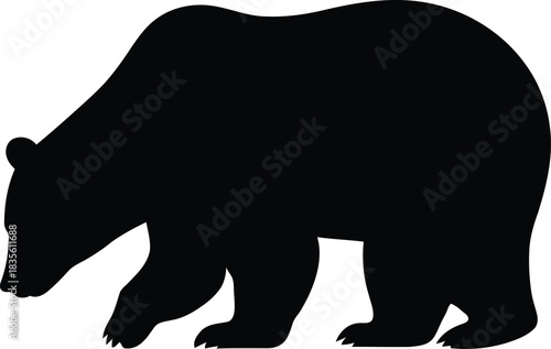 Black bear silhouette walking isolated on white background