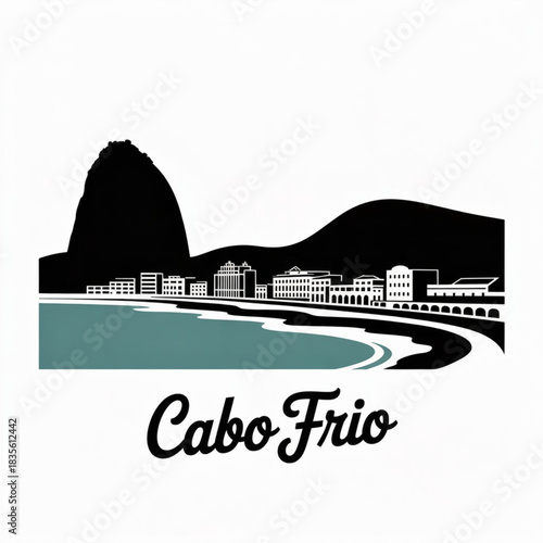 Cabo Frio Skyline Silhouette — Famous Beachfront & Coastal City of Rio de Janeiro State Brazil Vector Illustration