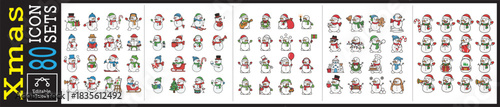 Delightful set of 80 winter holiday snowman icons for festive designs and cheerful promotions perfect for Christmas and New Year projects