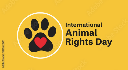 International Animal Rights Day Poster Paw Print with Heart on Yellow Background