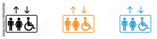 Elevator accessibility icon vector. man, woman, disable person access symbol. vector illustration.