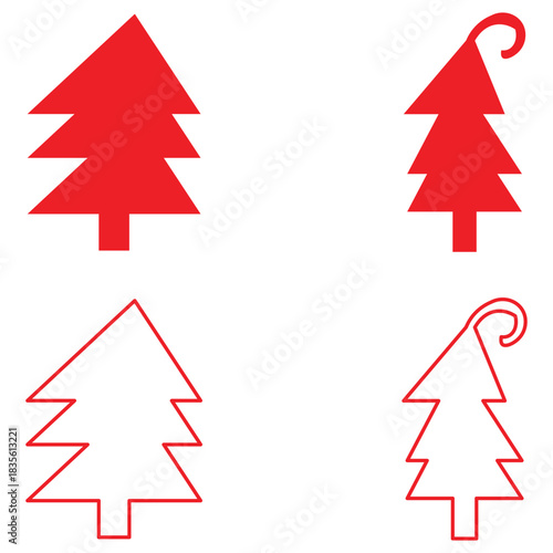Festive Christmas Tree Icon Set in Red Color Perfect for Holiday Season Designs