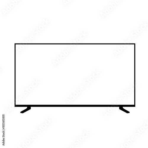 Realistic TV screen illustration of black TV with stand and blank transparent isolated. Front shot of plasma tv screen.