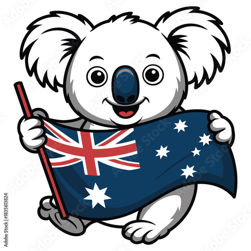Cute cartoon koala holding the australian flag