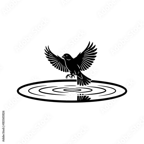 Minimalist canary birds sharing a water dish vector design