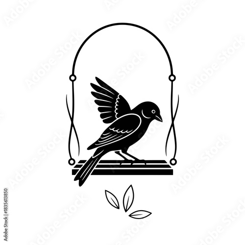 Two yellow canaries perched on branch vector illustration