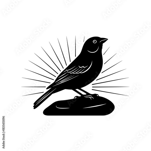 Three flying canaries with branches minimalist vector art