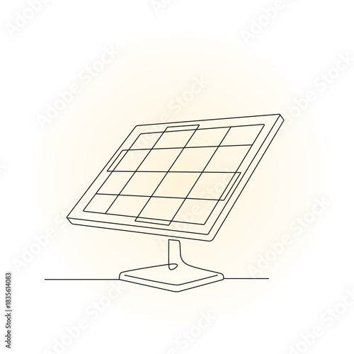 Solar panel in a linear endless style. Renewable energy concept. Flat vector illustration isolated on white background.