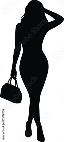 Silhouette of a woman with handbag posing