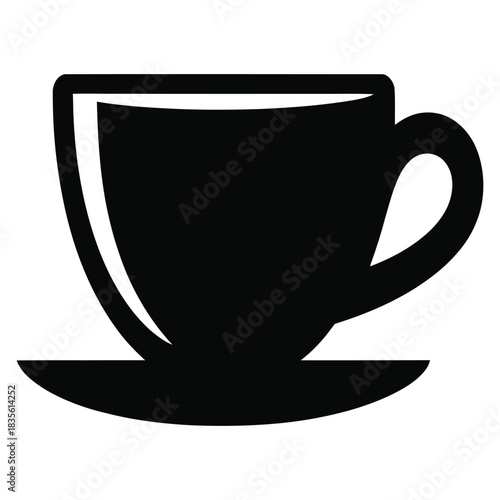 Simple black silhouette of a coffee cup and saucer