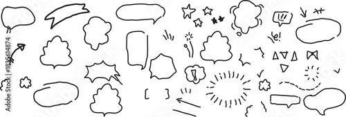 Hand drawn speech bubble and comic element set isolated on