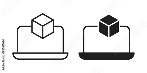 Computer simulation icon. Outline, Glyph and Filled Outline Style