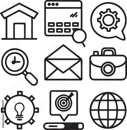 Large collection of ecommerce icons including cart, truck, phone, bag, 24-hour service, piggy bank, wallet, gift, and payment symbols.