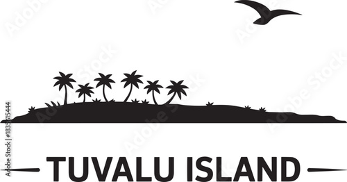 Tuvalu island vector silhouette with palm trees and flying bird tropical destination design