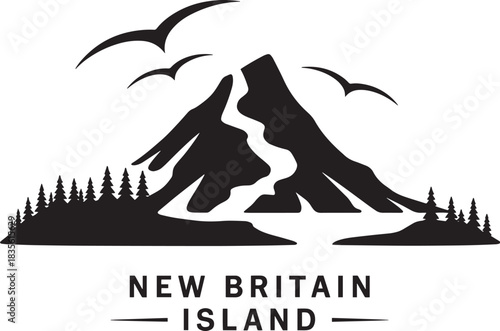 New britain island vector illustration abstract mountain silhouette with birds in sky