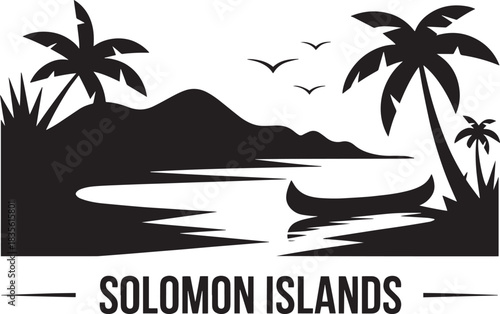 Solomon islands tropical beach summer vacation silhouette design with palm trees and ocean