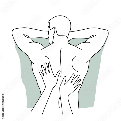 Female hands massaging a man's back. Spa and relaxation concept. Flat vector illustration isolated on white background.