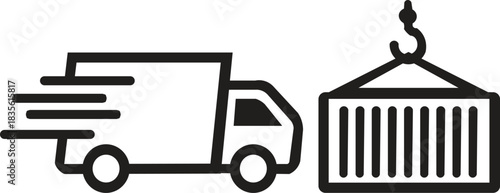 Logistics and Freight Transport Icon — Fast Delivery Truck with Cargo Container Lift for Shipping, Supply Chain and Warehouse Operations