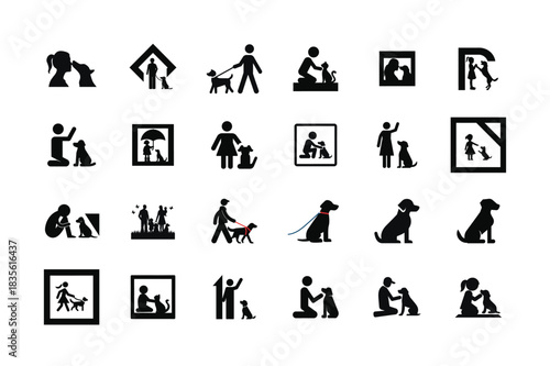 Collection of black dog and people icons