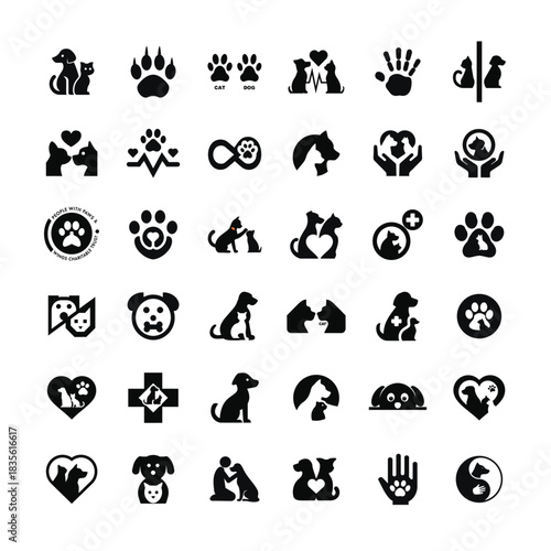 Collection of animal care black icons