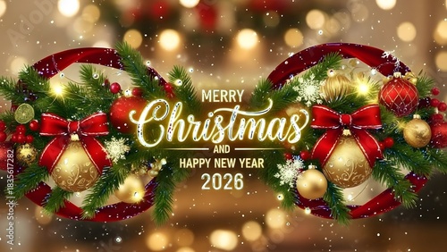 Festive christmas wreath decoration with lights and greetings